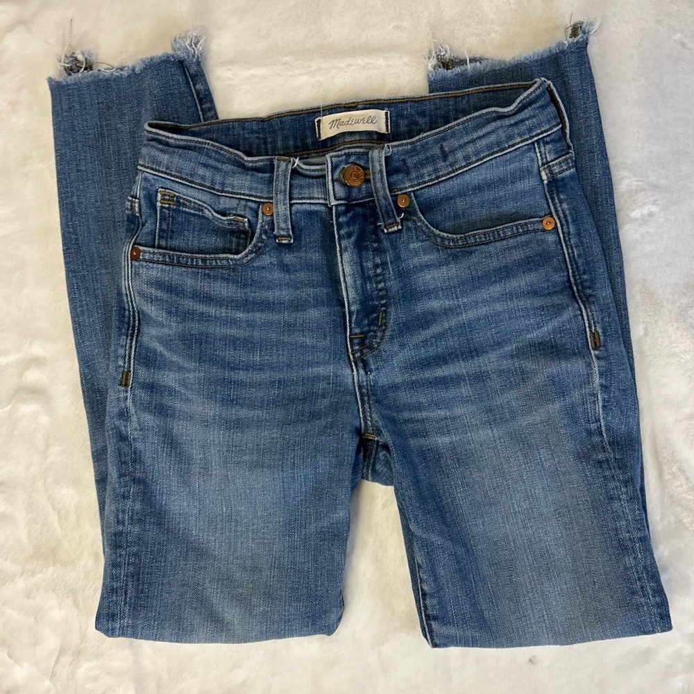 Madewell 9” High Rise Skinny Crop Jeans Raw Hem Medium Wash Stretch Denim Siz 25